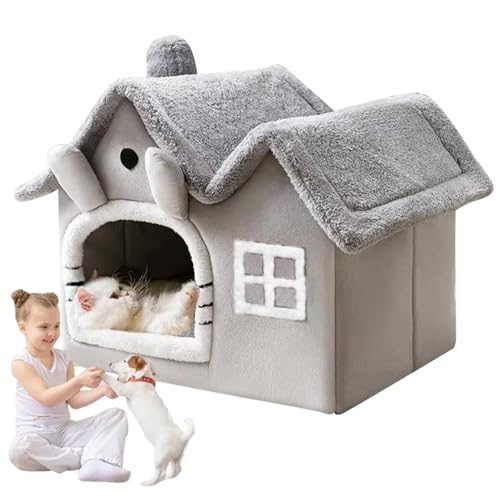 Large Indoor Dog House with Removable Cushion – Waterproof Grey