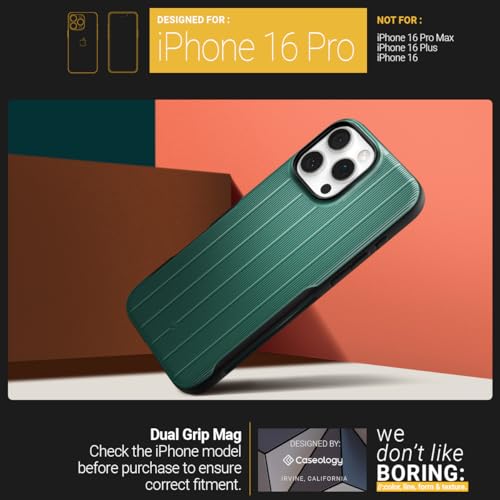 Image of CASEOLOGY by Spigen Dual Grip Mag for iPhone 16 Pro Case [Enhanced Grip Design] Magnetic Protection Back Cover Case for iPhone 16 Pro (TPU and PC | Jade Green)