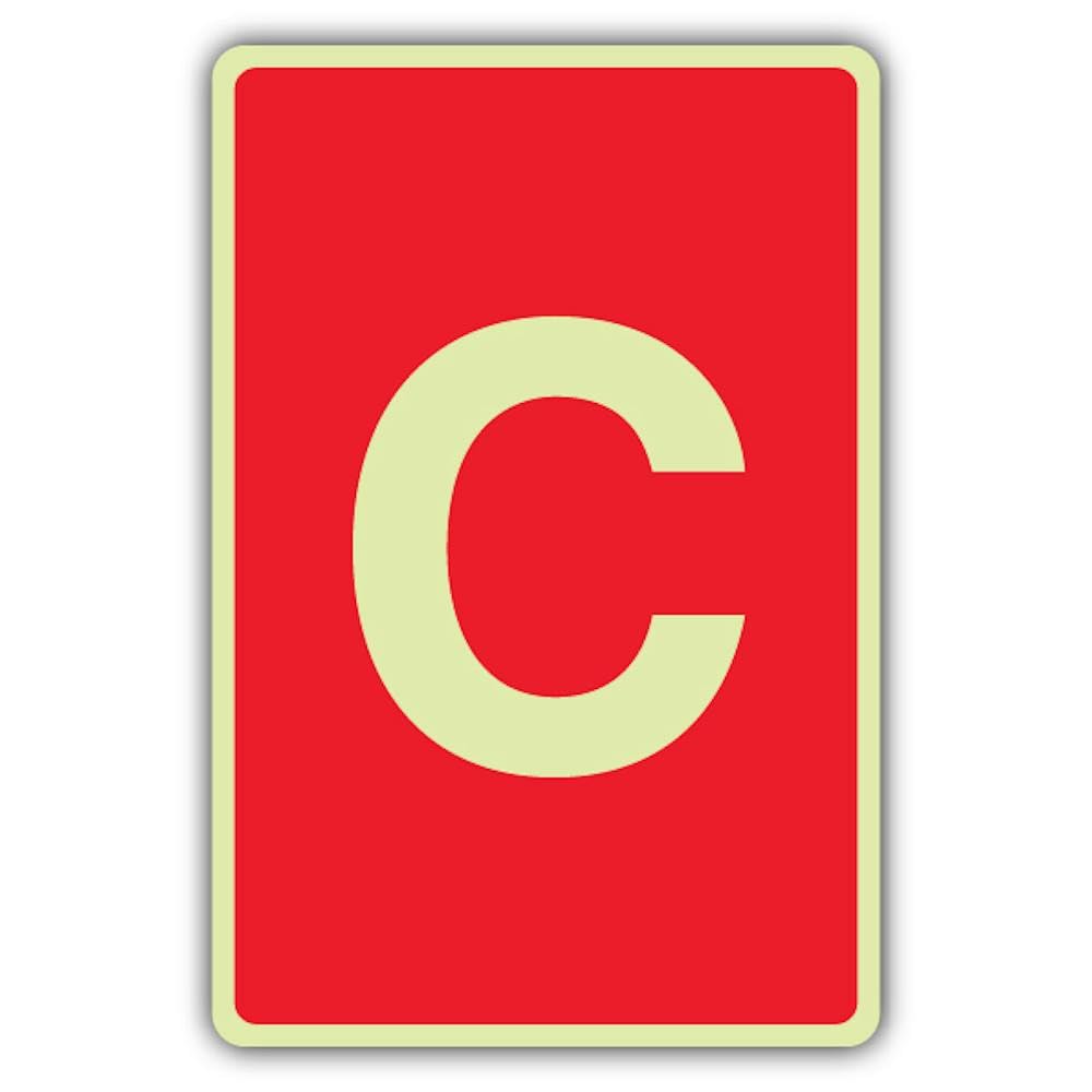 V Safety Photoluminescent C Label - Red Safety Sign - 150 x 225 mm - 1.2mm Rigid Plastic - Double Glow