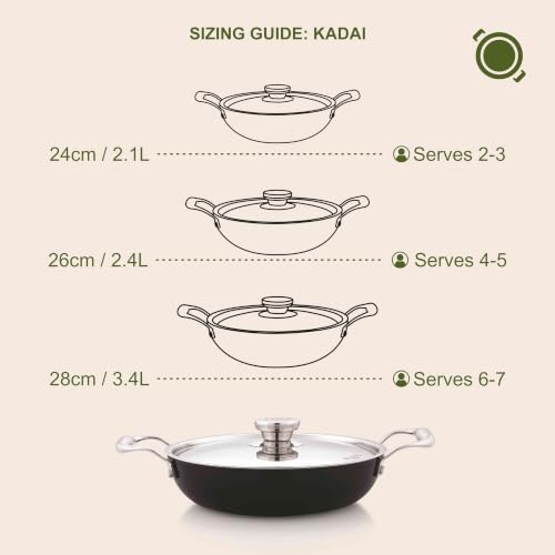 Image of The Chef Story Mycera Quantaseal Ceramic Coated Kadhai with SS Lid | 24cm-2.1L | PFOA & PFAS-Free | TUV Rheinland & BIS Certified | Non-Stick | Gas & Induction Compatible | Black | 5-Year Warranty