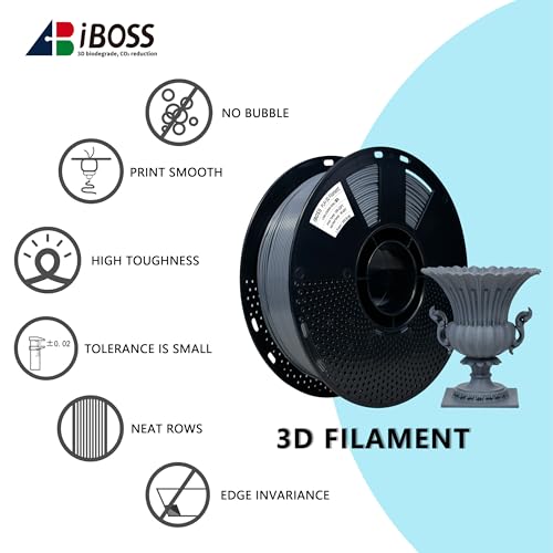 Image of iBOSS 3D Printer Filament PLA Plus, PLA+ Filament 1.75mm+ /- 0.02mm, Neatly Wound PLA+ Printer Filament Toughness Enhanced, 1kg Spool (2.2lbs), Fit Most FDM Printer, Carbon Gray