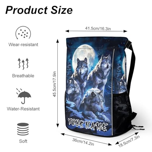 Custom Wolf Drawstring Backpack - Cute Cinch Sack, String Backpacks with Pocket for Women Men Kids Boys Girls for Gym Outdoor Sports Travel Athletic Drawstring Bag - Lightweight/Foldable3