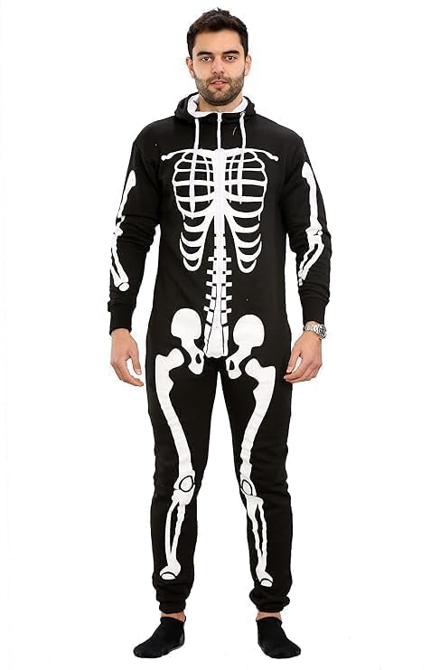 kraftd Mens & Womens Onesie Cotton Hooded Zip Up Jumpsuit All in One Piece Loungewear Nightwear Sleepsuit Black