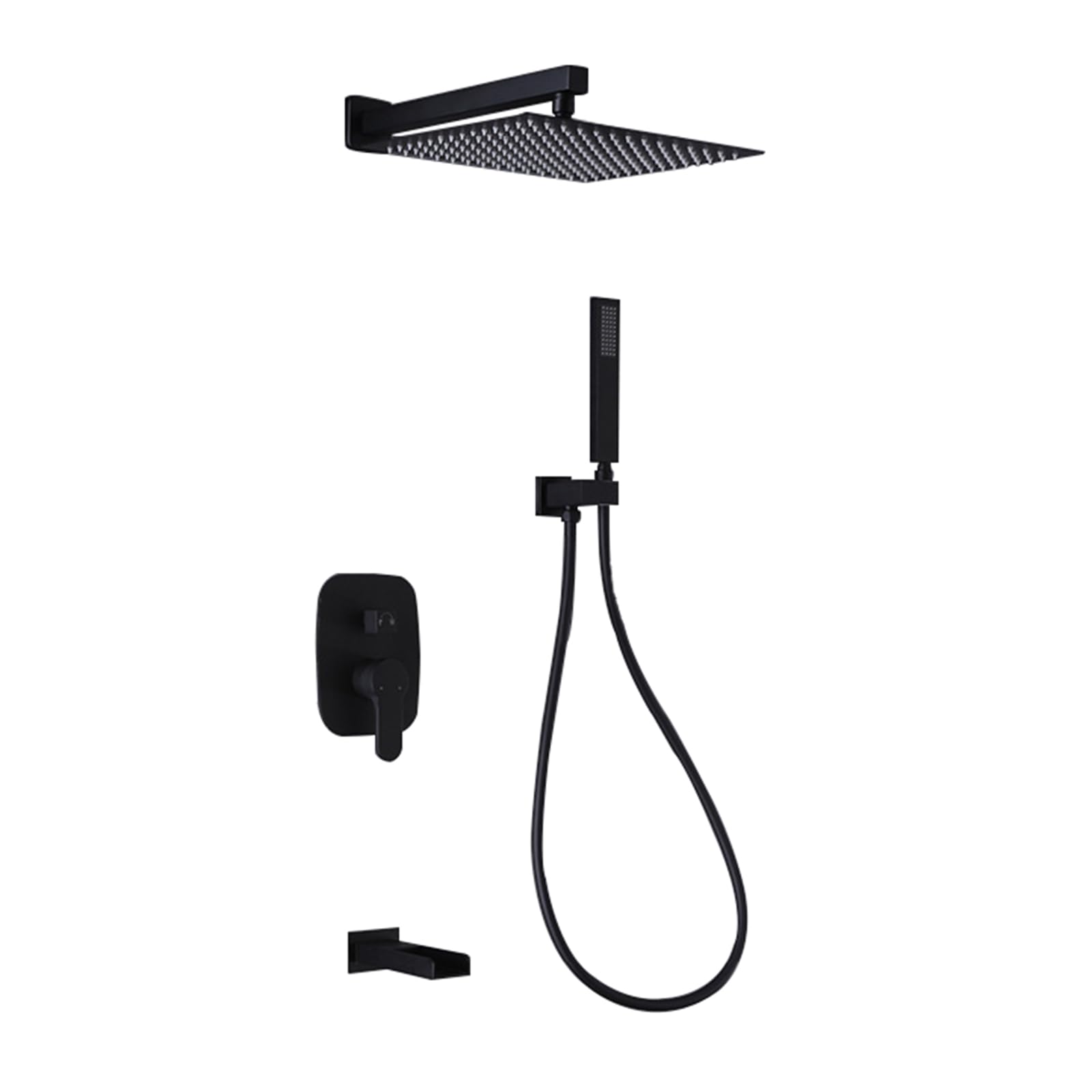 Kit de douche carré 12'' encastré noir avec robinet cascade de baignoire