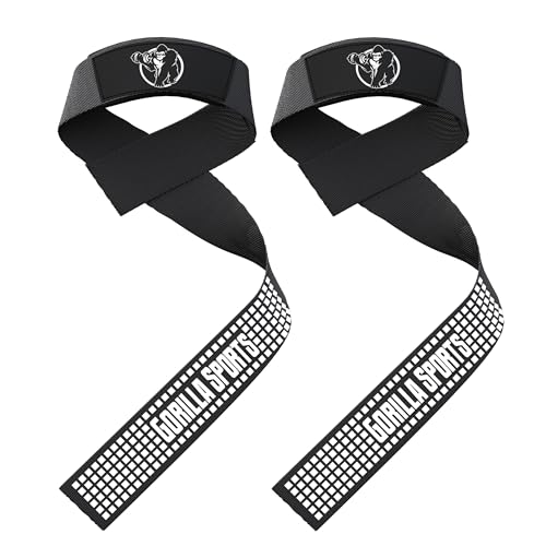 GORILLA SPORTS® Zughilfen Krafttraining - 2er Set, Silikon, Gepolstert, Weich, Anti Rutsch, Schwarz - Lifting Straps, Handgelenk Bandagen, Fitness Zubehör für Bodybuilding, Gym