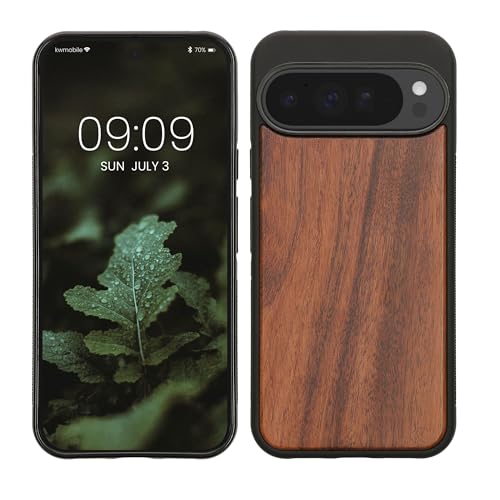 kwmobile Real Wood Case Compatible with Google Pixel 10 Pro XL Case - Hard Wooden Cover w/TPU Bumper - Vintage Brown/Brown Acacia