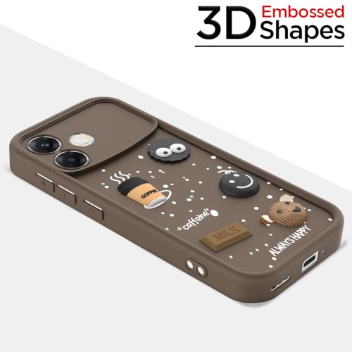 Image of Pikkme Back Cover for Oppo F33 Pro 5G | 3D Bear Silicone Cute & Fun Coffee Cartoon | Full Body Protection Bumper Case (Brown)