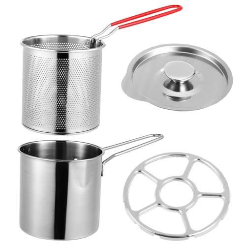 Cabilock 1Set Stainless Steel Deep Fryer with Fry Basket and Nonslip Handle Frying Pot for Home Cooking Heat Resistant Easy to Use for Tempura and More