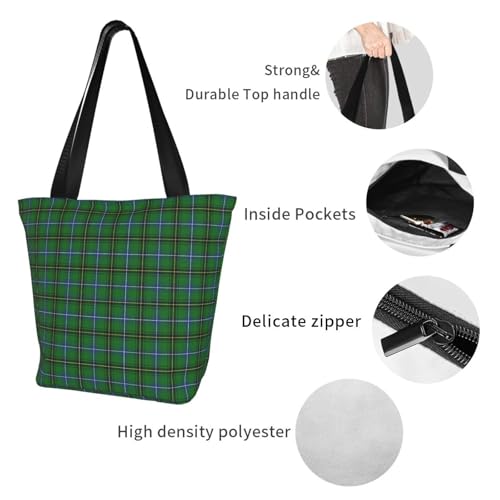 Clan Henderson Tartan Reusable Zippered Shoulder Bag, Stylish Polyester Tote With Wide Handle & Inner Pocket, Lightweight Durable Shopping & Travel Bag3