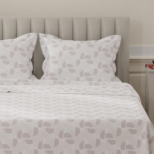 Image of Layers 100% Cotton Bedsheet for King Size Bed | Lumina Floret Collection | 144 TC Soft & Breathable | Printed with 2 Pillow Covers | Wrinkle Free & Colorfast | 3 Piece Bedding Set - Grey & White