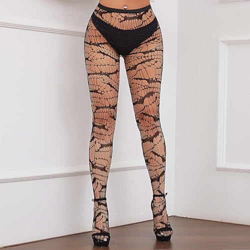 deladola Fishnet Stockings Women Patterned Fishnets Tights Black Flame Mesh Stocking 5