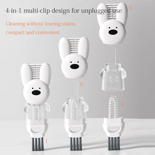Image of Cleaning Brush 4 in 1 Bunny Cup Lid Cleaning Brush, Cute Bunny Lid Cleaning Brush,Bottle Cleaner Brush Set for Lid Cleaning, Crevice Cleaning, Mug Cleaning - White + Beige + Pink