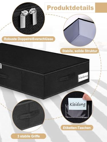 JUPELI Aufbewahrungsbox mit Deckel, 2 Stück Bettkasten Aufbewahrung, Stabile Seitenwände und Boden, Faltbare, Bettwäsche Aufbewahrung für Decken, Kleidung, Spielzeug, Schuhe, 76×38×17cm