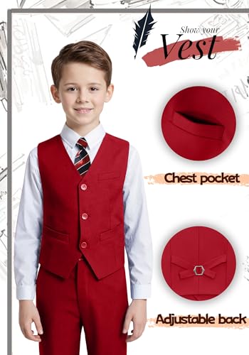 Image of YuanLu Boys Suit Dress Clothes Ring Bearer Outfit Homecoming Dresses Boy Vest and Pants Set for Kids Wedding Tuxedo Suits