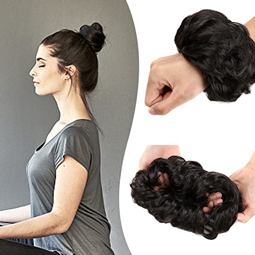 Postiche Chignon Chatain Foncé Rajout Cheveux Extension Synthetique Queue de Cheval Court Boucle Chouchou Volume Scrunchy Faux Hair