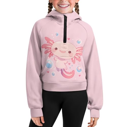 Girls Hoodies Long Sleeve Pullover Sweatshirts Tops Half Zipper Hoodies with Pockets Casual School Holiday Clothes