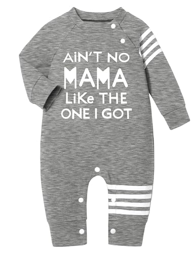 Image of Ribabz Baby Boy Clothes Infant Mamas Print Romper Stripe Sleeve Outfits Fall Winter Baby Clothing Jumpsuit