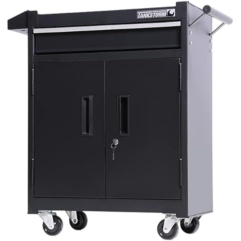 TANKSTORM 1 Drawer Tool Chest Heavy Duty Cart Steel Rolling Tool Box with Lockable Doors (TZ8 Black) Cover
