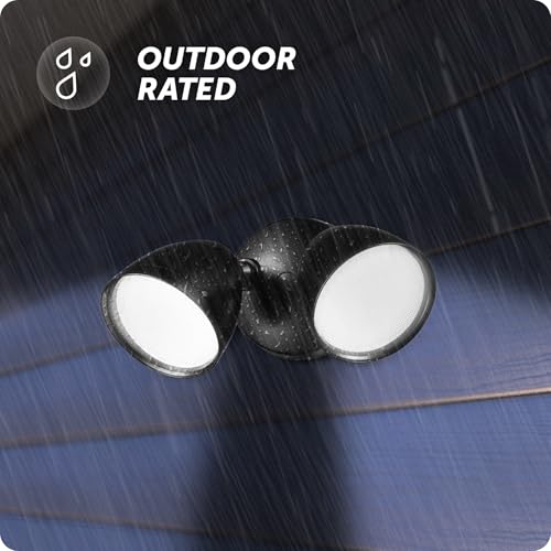 Image of Globe Electric 17000186 20W Twin Head Black 1600 Lumens Wall Switch Activated Hardwired Outdoor Integrated LED Flood Light Security Light, Outside House Lights
