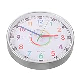 NOLITOY Lernuhr für 25cm mit Regenbogenzahlen Geräuschlos ohne Bohren Analoge Wanduhr für...
