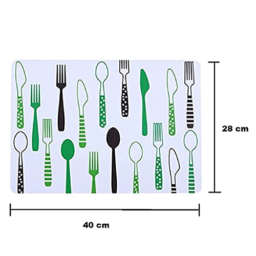 Image of Washable Table Place Mats Set of 6, Heat Insulation Non-Slip PVC Plastic Rectangular Placemats for Kitchen, Restaurants Dinning Room, 40 x 28.1 cm (Set of 4, Green - Fork & Knife)