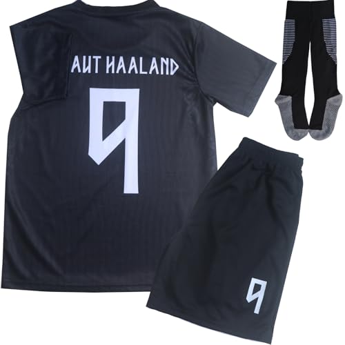 SWEET BEES Erling #9 Kids Soccer Jersey Kit with Shorts/Socks Set Youth Sizes (Black 26)