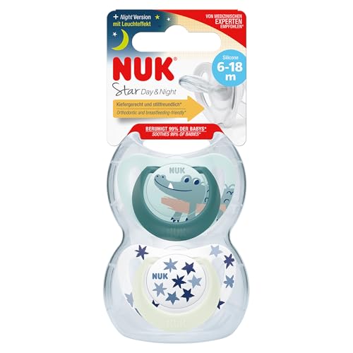 Nuk Chupete de silicona con estrellas de día y noche, 6-18 meses, surtido