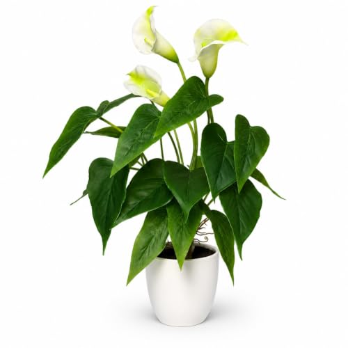 Image of Ayeveaixy 40 cm Fake Plant with Flowers in White Pot for Indoors Decoration