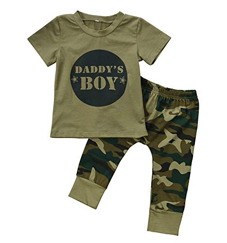 2 Styles Baby Boy Girl Camouflage Short Sleeve T-Shirt Tops+Long Pants Outfit Clothes Set (Daddy's boy, 12-18 Months)