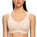 MELENECA Women's Front Closure Wirefree Post Surgery Plus Size Back Support Posture Bra Beige 38C