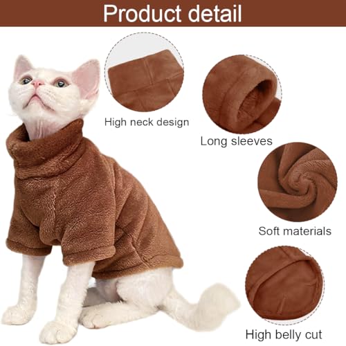 Maglione in pile per gatti, vestiti per gatti in unico pezzo, cappotto morbido per gatti, vestiti per gattini autunnali e invernali, per Sphynx Cornish Devon Rex, marrone - Image 4
