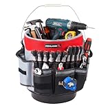 IRONLAND Bucket Tool Organizer Fit 3.5-5 Gallon Bucket, 64 Pockets, Bucket Tool Caddy Organization for Garden, Construction, Carpenter, Electrician, Builder red