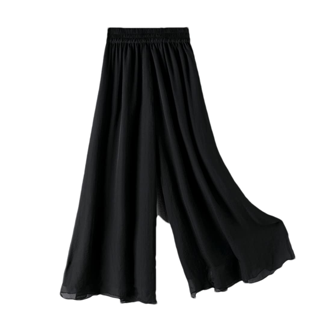 Hndudnff Womens Chiffon Drape Wide Leg Pants Summer Solid Color High Waist Casual Trousers