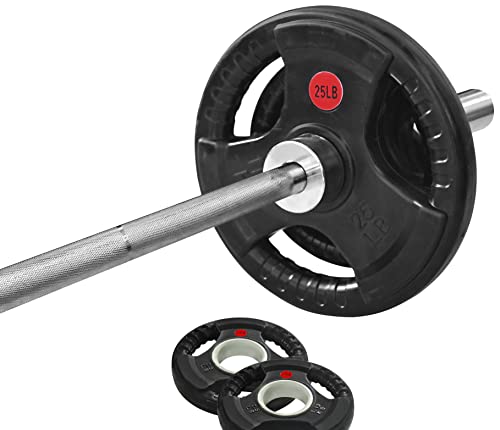 Signature Fitness Cast Iron Olympic 2-Inch Weight Plates Including 7Ft Olympic Barbell, 130-Pound Set (85 Pounds Plates + 45 Pounds Barbell), Multiple Packages, Style #4 #TOP2