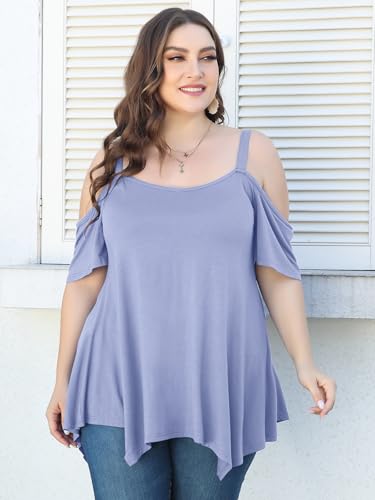Image of LARACE Cold Shoulder Tops for Womens Summer Clothes Spaghetti Strape Tunic Oversized Shirts Asymmetrical Plus Size Blouse