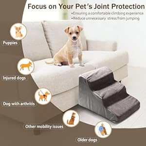   3-Steps-Dog-Stairs-for-Small-Dogs-157-inch-High-Pet-Stairs-30D-Foam-Dog-Dtairs-Steps-Curved-Steps-and-Small-Step-Angle-Protect-Your-Pets-Joints-Dog-Stairs-to-Bedwith-Non-Slip-Bottom-Grey
