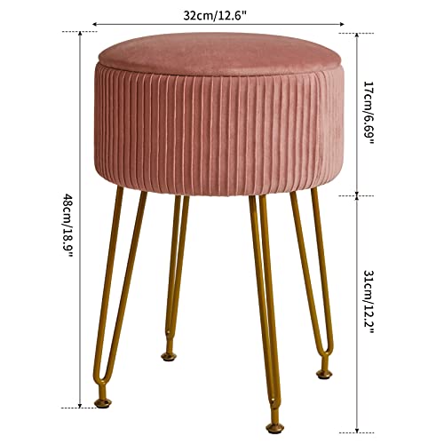 IBUYKE Fluwelen Opslag Voetsteun Kruk Ottomaanse, Make-up Vanity Kruk Bijzettafel met Gouden Stalen Benen Verwijderbare Cover, Salontafel Top Cover, Roze L/G-20P - Afbeelding 4