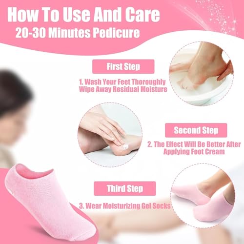 Image of besquestix Moisturizing Gel Heel Socks for Cracked Heels, Silicone Spa Socks for Dry Feet Repair, Heel Pain Relief & Foot Care, Reusable Hydrating Socks for Women , Overnight Heel Softening & Repair Treatment Vitamin E (1 PAIR)(baby pink)
