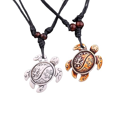 KQNM 2 Collares Con Colgante De Tortuga, Collar Mujer, Colgante Mujer，Collares Para Hombre, Collares De Tortuga，Puede Ser Usado Tanto Por Hombres Como Por Mujeres (Blanco y Marrón)