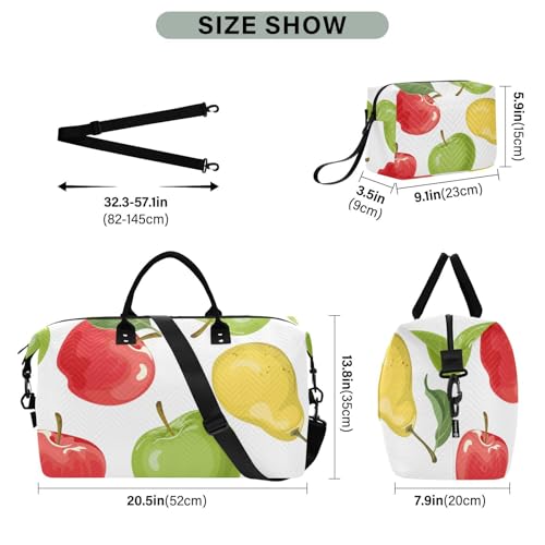 Pear Apples Pattern Duffle Bags for Women Men Waterproof Weekender Overnight Bags Hospital Bag Large Tote Bag with Toiletry Bag for Yoga Gym Travel Sport Hospital3