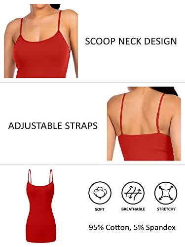 Image of Long Cotton Camisole Tank Tops for Women | Basic Braless Layering Tops with Adjustable Spaghetti Straps