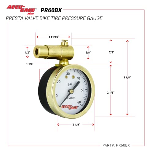 Meiser Presta-Valve Dial Gauge with Pressure Relief: 60psi by Meiser