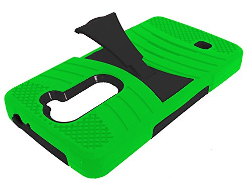 FastSun Horizontal Kickstand Hybrid Hard Soft Cover Case for LG Volt 2 LS751 / Magna C90 (Green-Black)