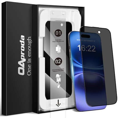 【覗き見防止・超簡単貼り付け】OAproda iPhone 16/15 用 覗き見防止フィルム 全面保護 2重強化 耐衝撃 9H越え 黒縁 受話口防塵 1枚が3枚に匹敵 浮き・気泡なし 指紋防止 アイフォン16 保護フィルム 6.1インチ対応