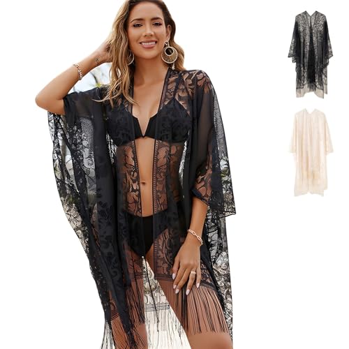 SilverChry Strandkleid Damen, Sommerkleid Luftig Bikini Cover Up, Strandponcho, Pareos & Strandkleider, Strandhemd Strand Tunika, Spitzen Badeanzug...