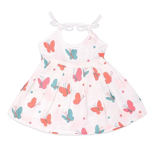 Image of Kidbea Cotton Baby Dress for Girls | Soft Sleeveless Summer Dress for Girl | Cute Printed Newborn Baby Muslin Frocks with Tie-Up Closure