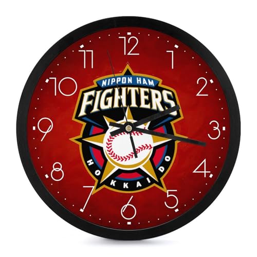 北海道日本ハムファイターズ 掛け時計 壁掛け時計 円形 静音 電池式 アラビア数字 オフィス/寝室/リビング