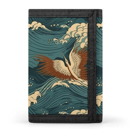 Japan Wave Wallpapers Trifold Wallet for Men - Money Clip Slim Wallets with Multiple Card Slots Minimalist Small Front Pocket Wallet for Everyday Carry