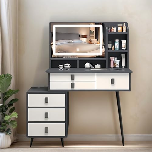 Catálogo para Comprar On-line Tocador Walmart para comprar hoy. 44 Tocador Vanity con Espejo Luz LED Mueble para Maquillaje Minimalista Blanco Gris para Recamara Escritorio con 6 Cajones y Estantes Abiertos Clásico120x40x126CM (Gris)