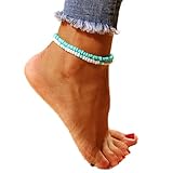 Yienate Boho Turquoise Anklet & Bracelet - Blue & White Beaded Summer Beach Fashion Feet Chain Jewelry Gift for Women & Girls
